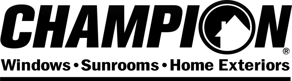 An all-black logo of Champion Windows and Home Exteriors