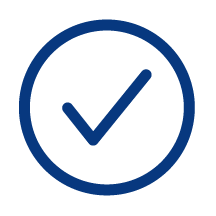 A navy blue checkmark inside of a circle.