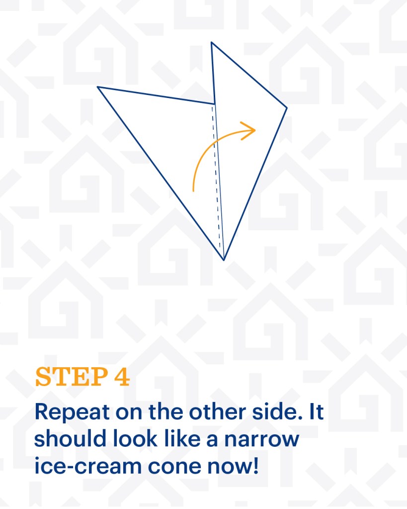 Snowflake Cutout Step 4: Repeat on the other side. It should look like a narrow ice-cream cone now!