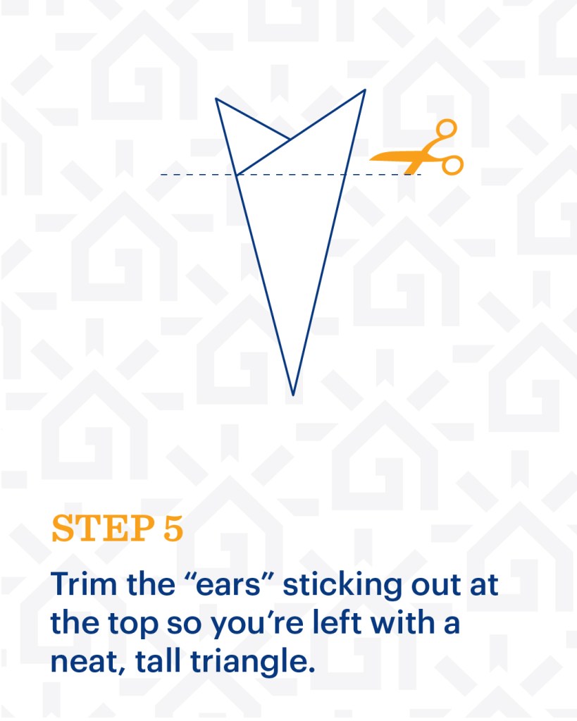 Snowflake Cutout Step 5: Trim the "ears" sticking out at the top you're left with a neat, tall triangle.