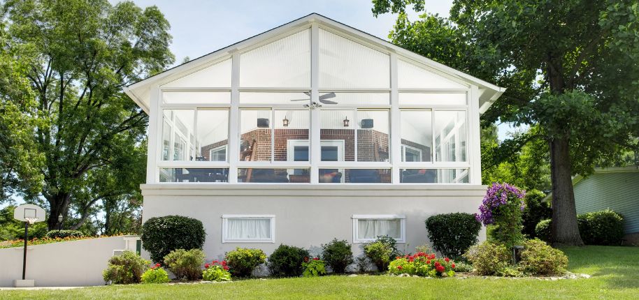 Modern elevated sunroom representing Great Day Improvements’ high-quality home remodeling solutions for New Albany homeowners seeking beauty and efficiency.