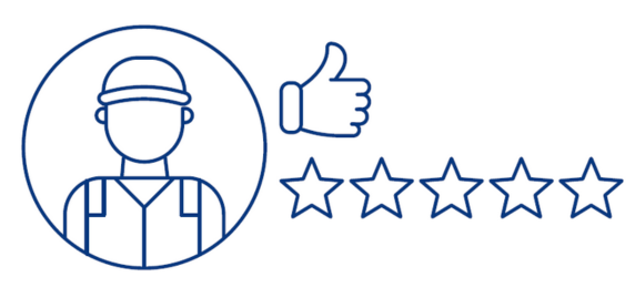 A line graphic of a renovation professional and a star review.