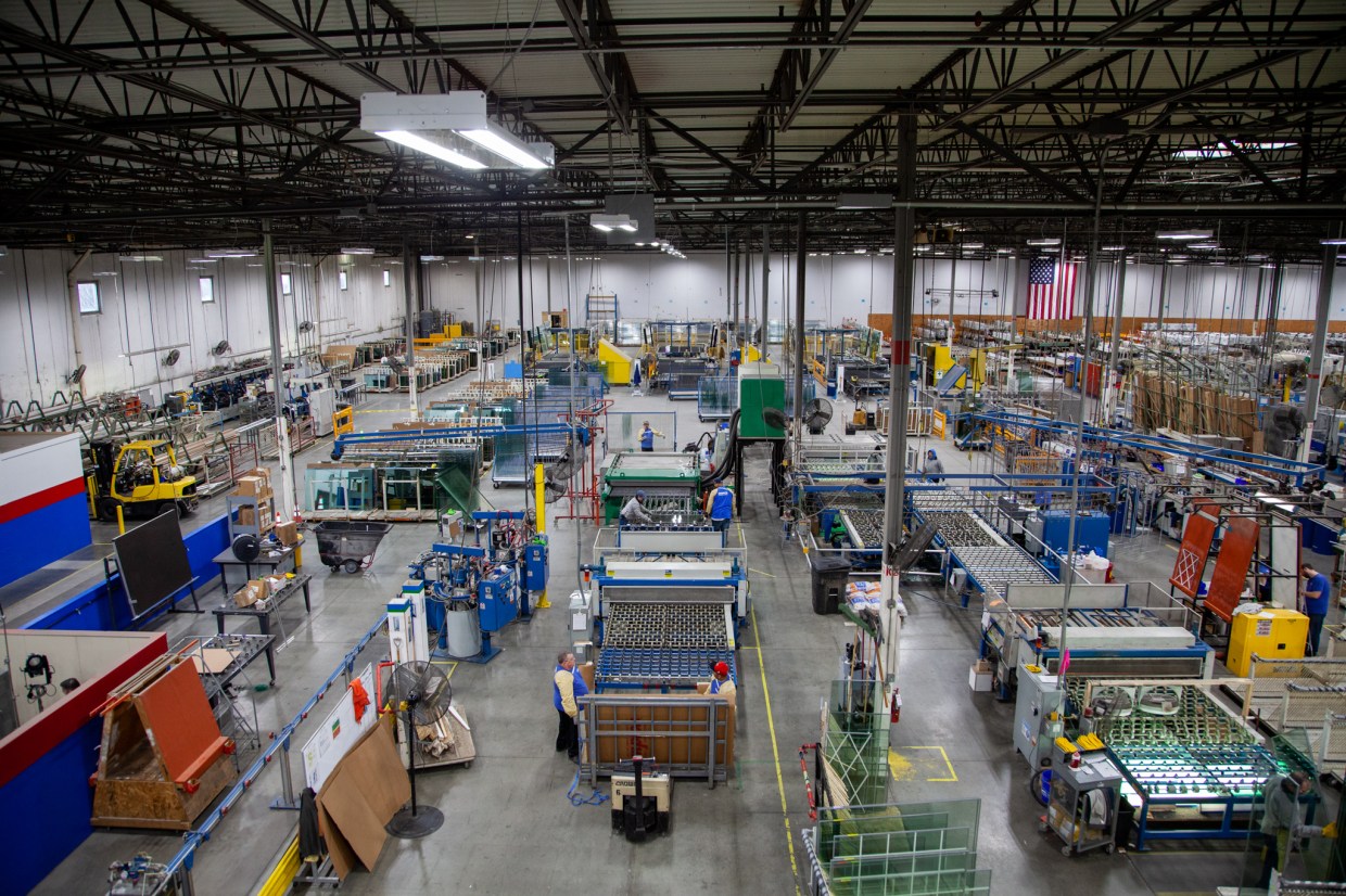 A wide angle shot of a Great Day Improvements factory.