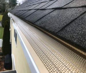 Microguard gutter guard installed on a gutter on a house.