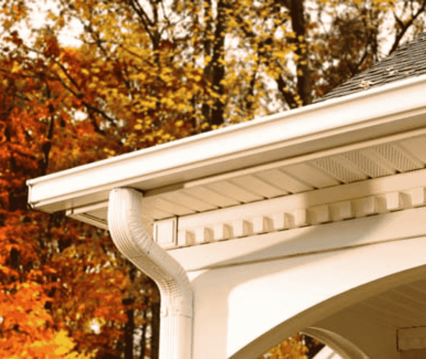 White RainPro gutter system installed on a house close up.